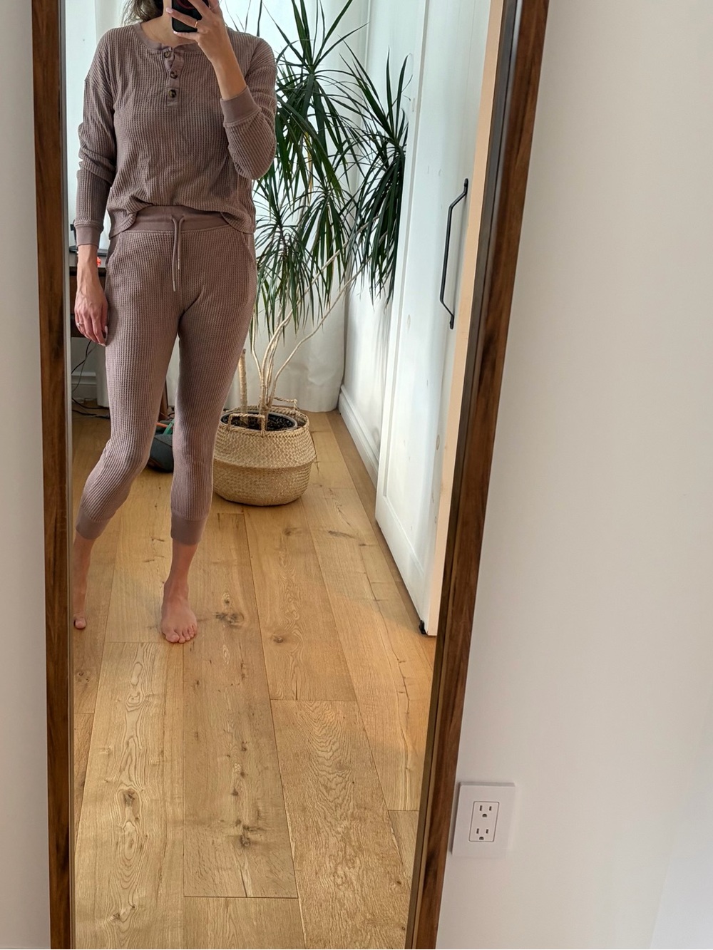 knix brown waffle Henley Jogger Set